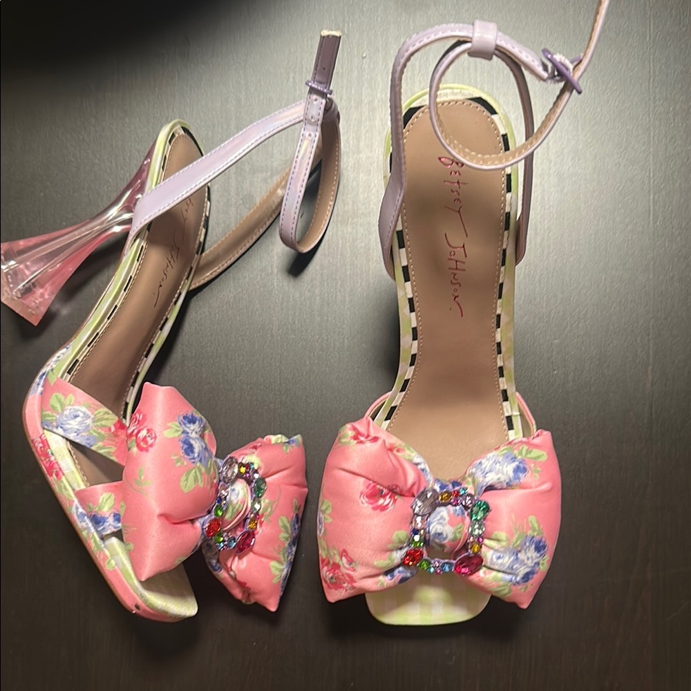 Betsey Johnson Pink and Purple Heels with Bow Detail